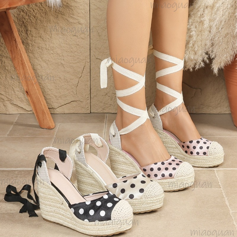 Ribbon Tie Heel - Sandalias de cuña con plataforma de