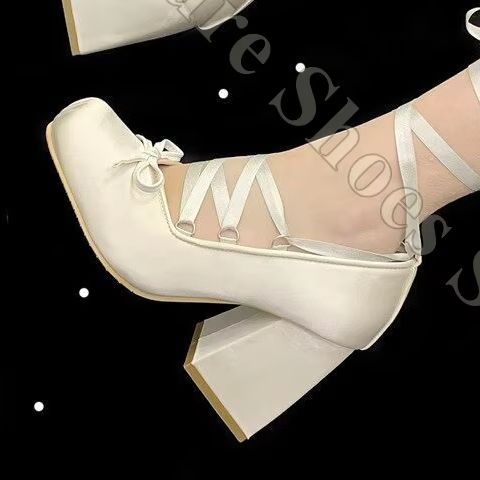 Ribbon Tie Heel - Zapatos de ballet para mujer, estilo