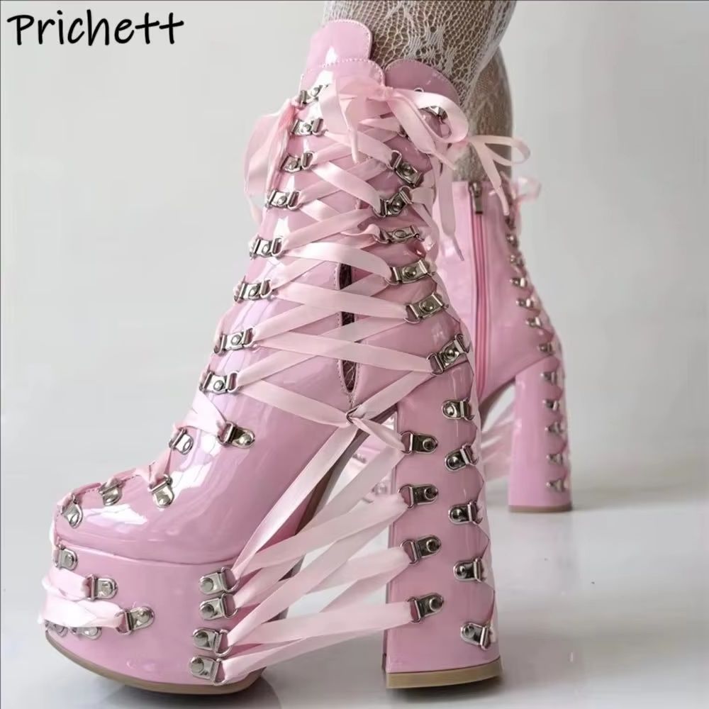 Ribbon Tie Heel - Botines con lazo cruzado para mujer,