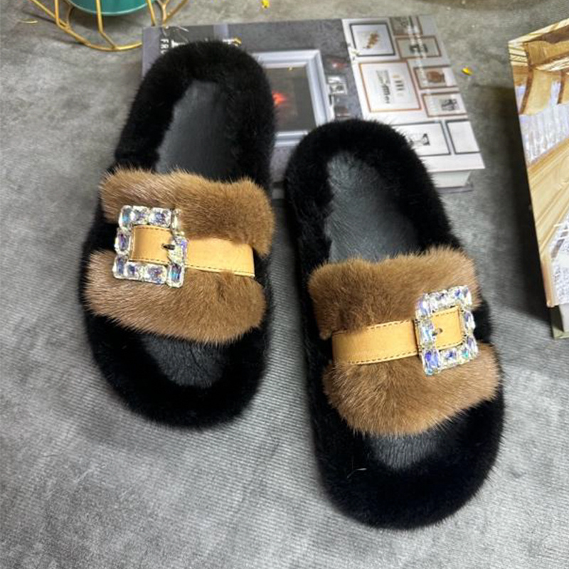 Women Shoes Mules - Pantuflas de Piel de Visón para