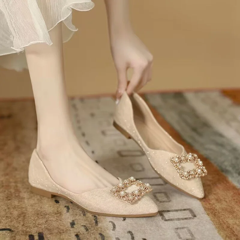 Women Shoes Quick Delivery - Calzado de mujer Champagne Hebilla cuadrada