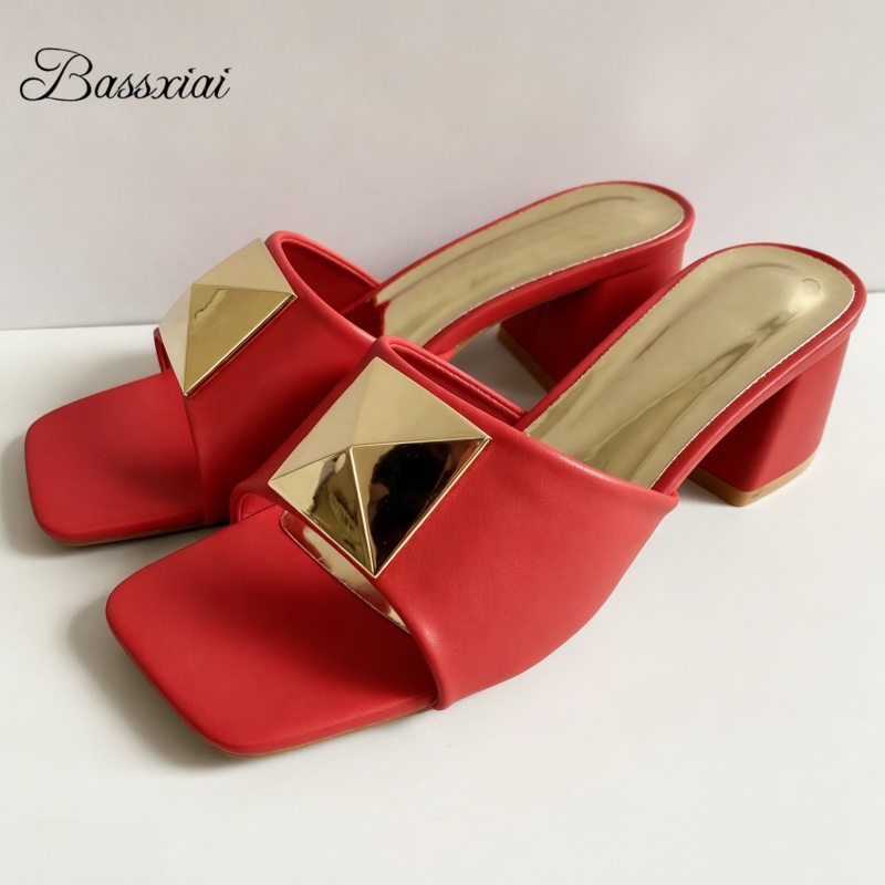 Women Shoes Mules - Sandalias de tacón medio con remaches
