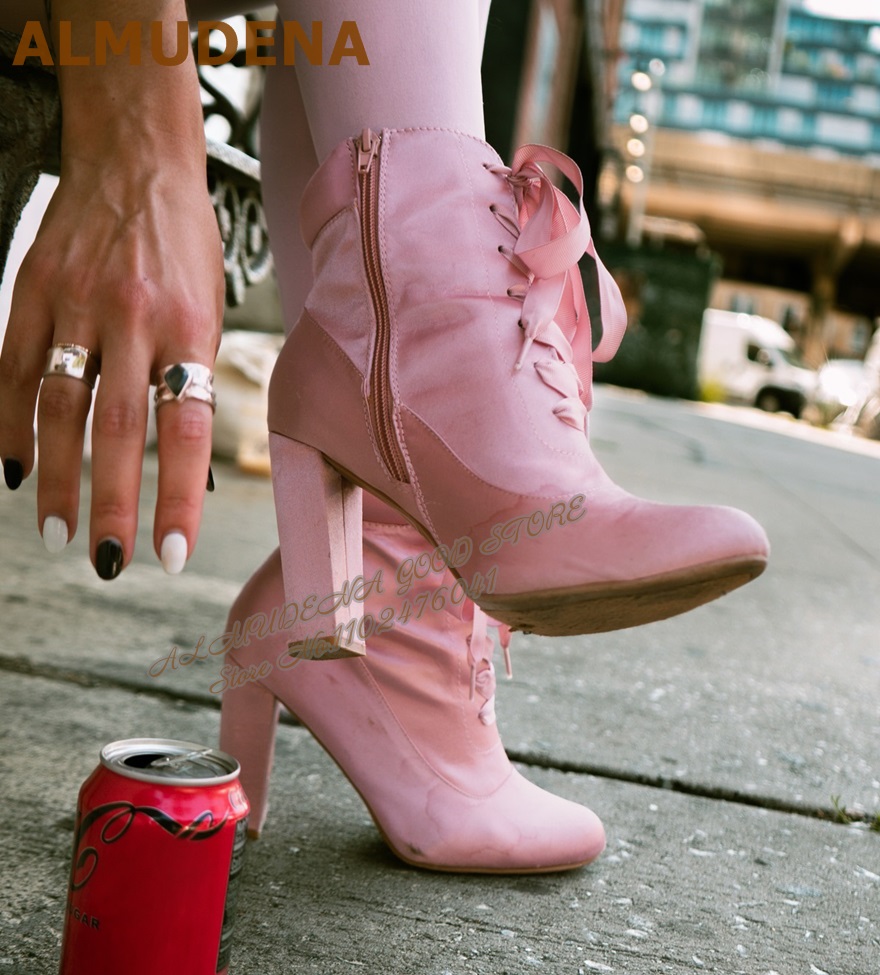 ALMUDENA Botines de tacón grue - Ribbon Tie Heel reseña y precio