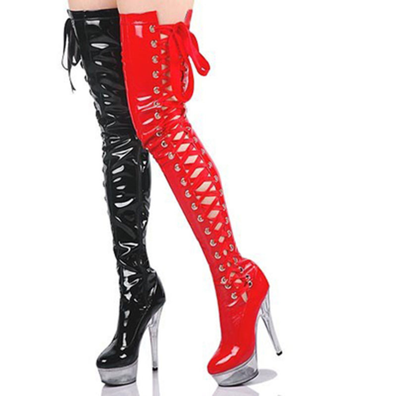 Botas hasta el muslo con plata - Ribbon Tie Heel reseña y precio