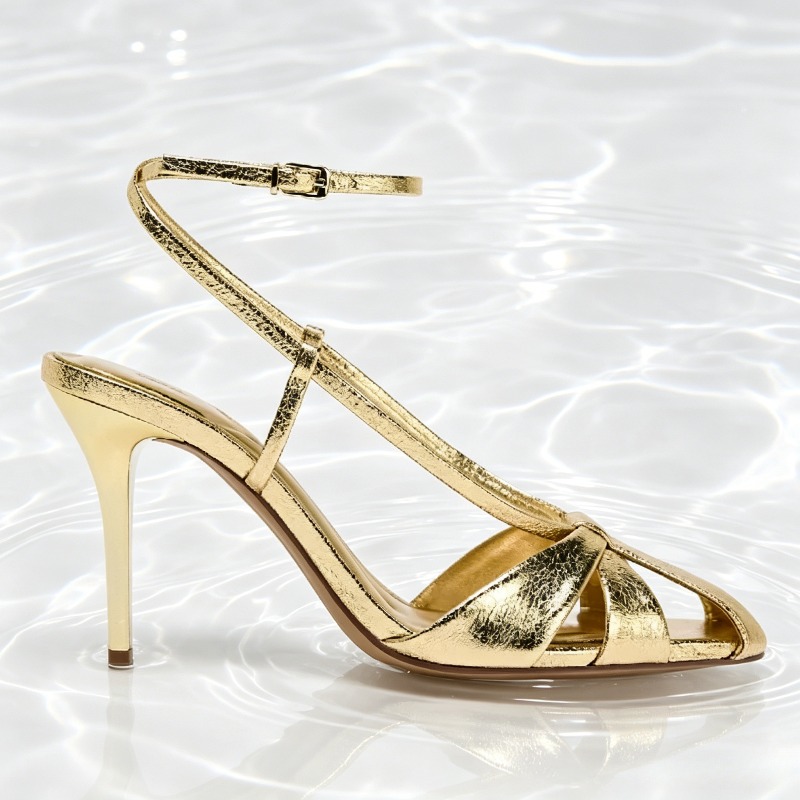 Sandalias de tacón fino dorada - Women Shoes Brand reseña y precio