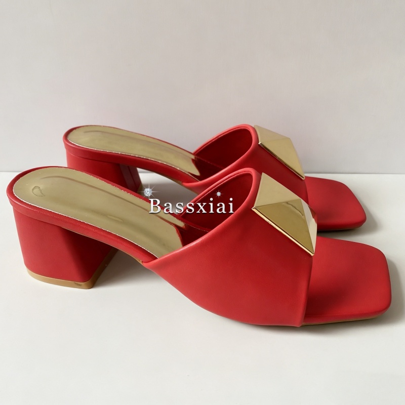 Sandalias de tacón medio con r - Women Shoes Mules reseña y precio