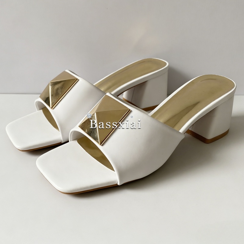 Sandalias de tacón medio con r - Women Shoes Mules reseña y precio
